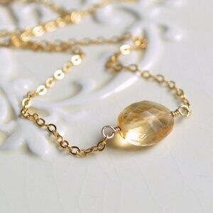 Real Citrine Gemstone Choker Necklace in Gold